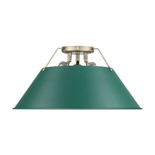 Golden 3306-3FM AB-GN - Yep by Golden Lighting Orwell 3-light Flush Mount in Aged Brass and Pine Green shade
